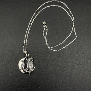 Owl And Moon Sterling Silver Pendant Necklace